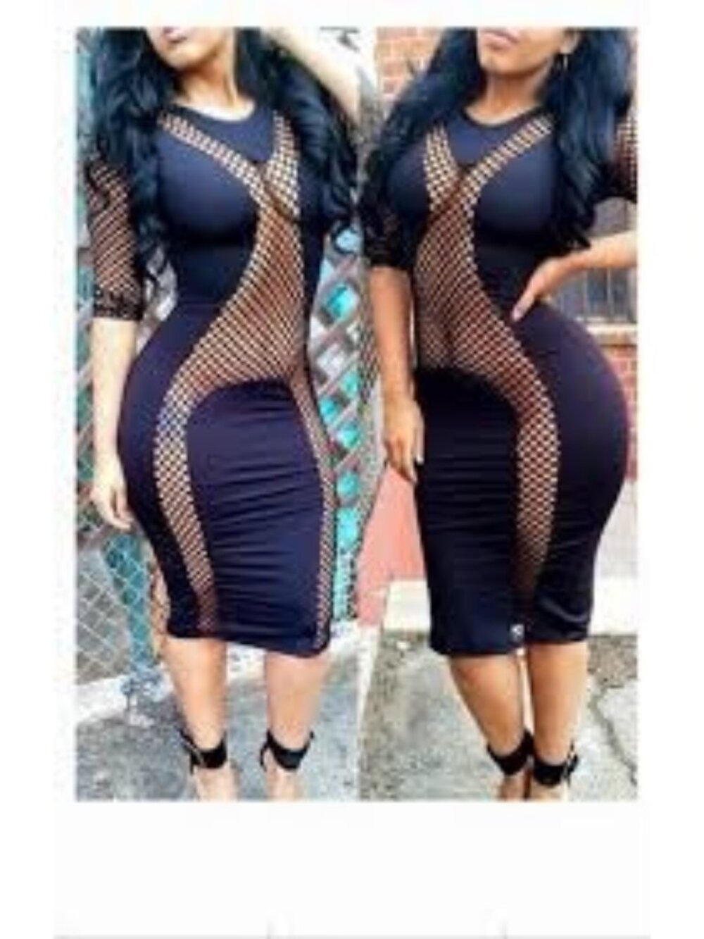 Good Time USA Black Fishnet SEXY Bodycon Club wear Party Dress Women M